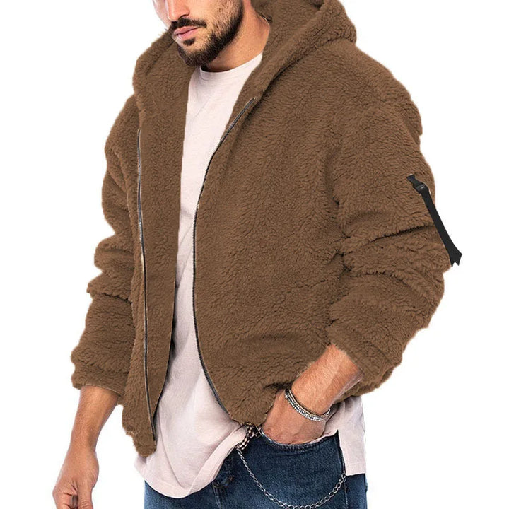 Tyrone  | Men's Teddy Fleece Hoodie  - Color:Brown;Size:XS