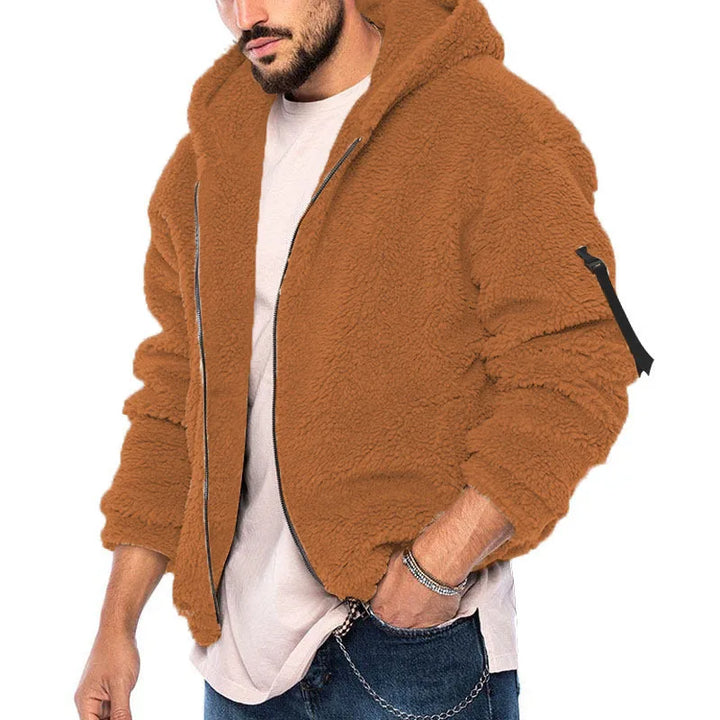 Tyrone  | Men's Teddy Fleece Hoodie  - Color:Camel;Size:XS