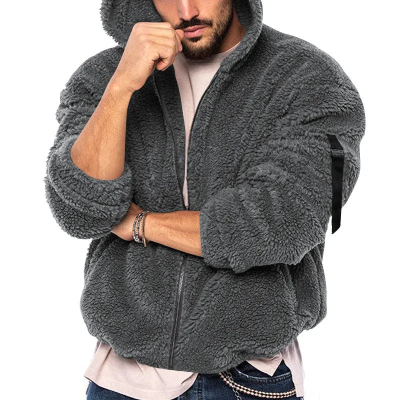 Tyrone  | Men's Teddy Fleece Hoodie  - Color:Dark Gray;Size:XS