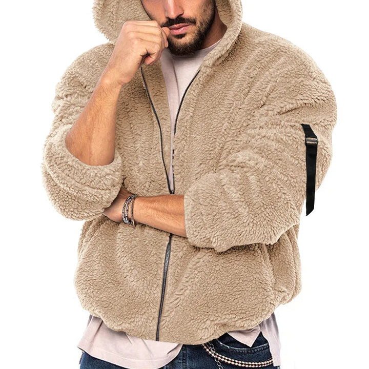 Tyrone  | Men's Teddy Fleece Hoodie  - Color:Khaki;Size:XS