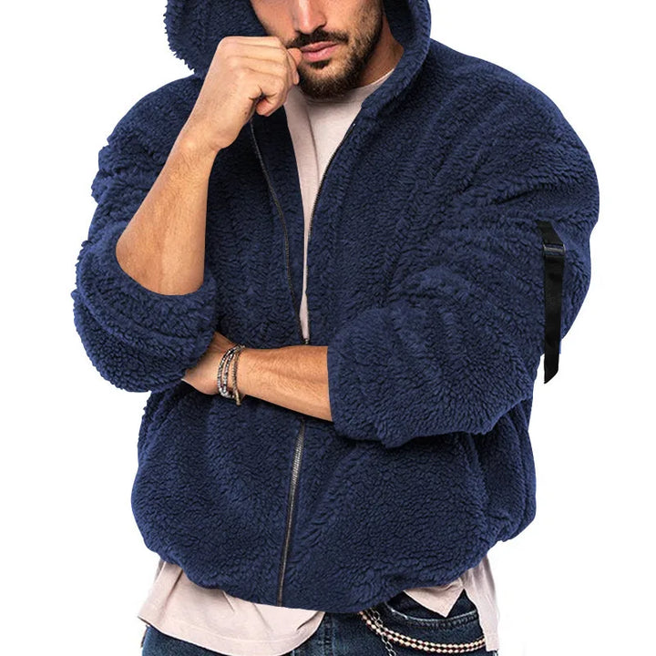 Tyrone  | Men's Teddy Fleece Hoodie  - Color:Navy Blue;Size:XS