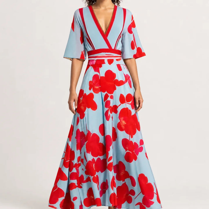 Valentina | Women's Fall Wedding Guest Dress - Color:Red;Size:XS