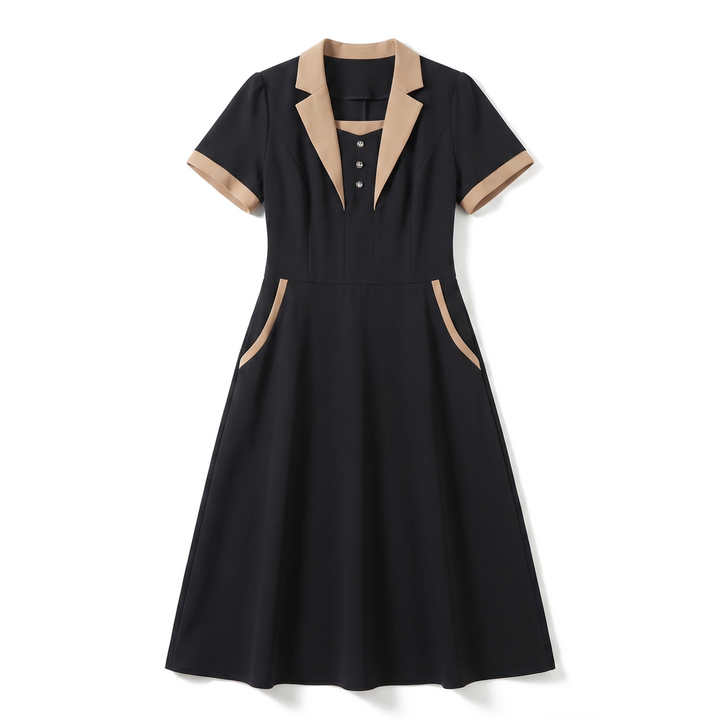 Vanessa Lapel Dress - Color:Black;Size:S
