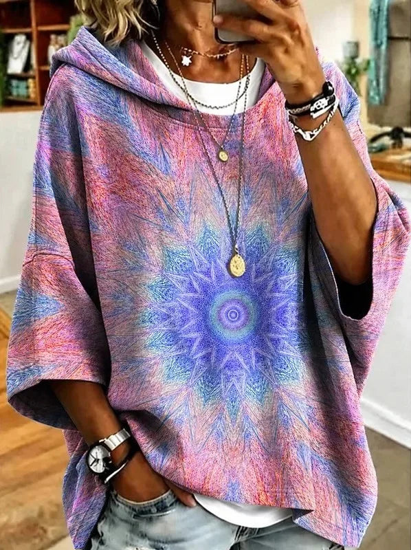 Vienna | Women's Floral Hoodie Sweater - Size:XS;Color:Light Purple