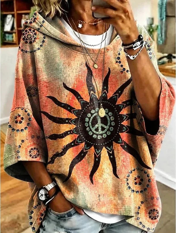Vienna | Women's Floral Hoodie Sweater - Size:XS;Color:Orange