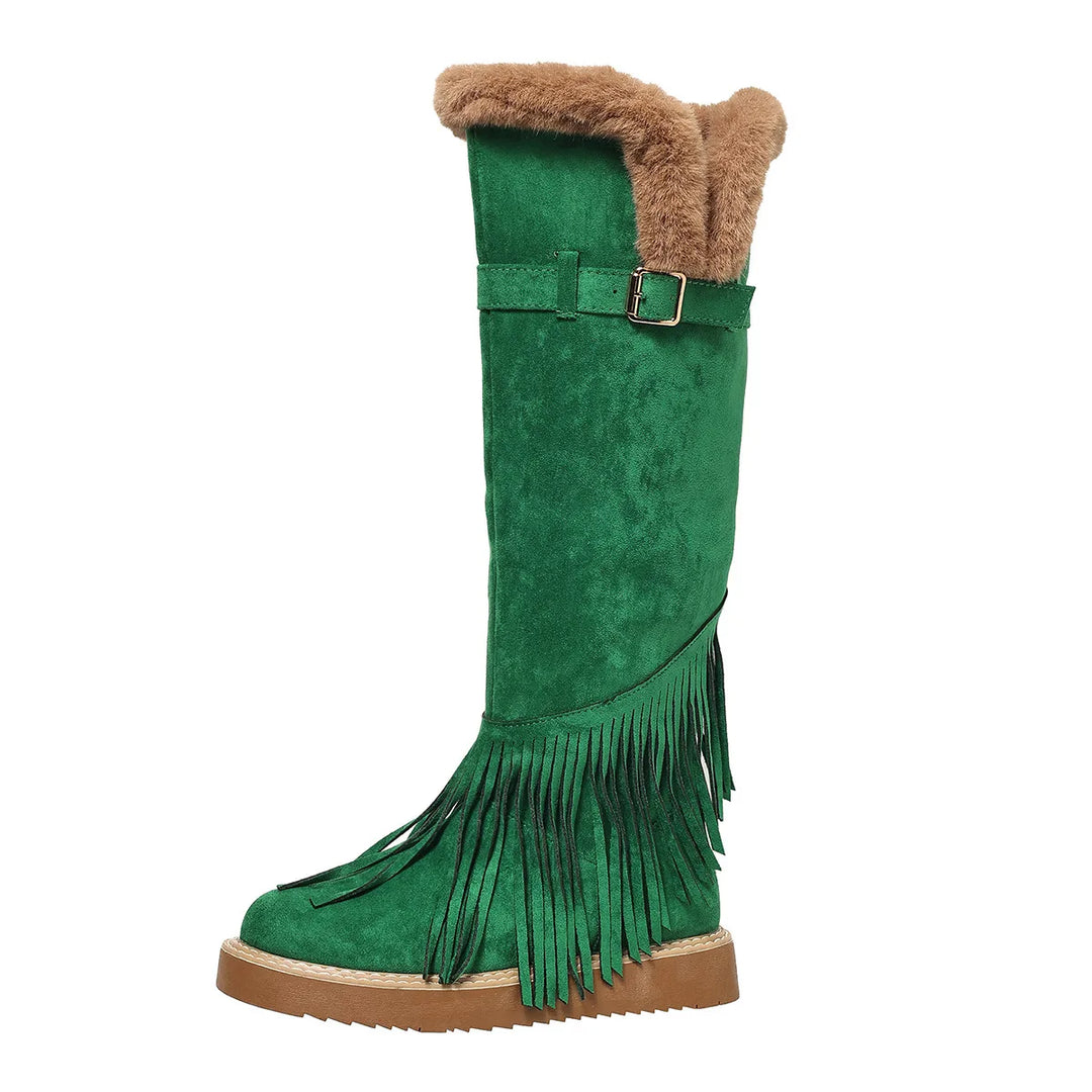 Viola | Women's Tassel Winter Boots - Color:Green;Size:36