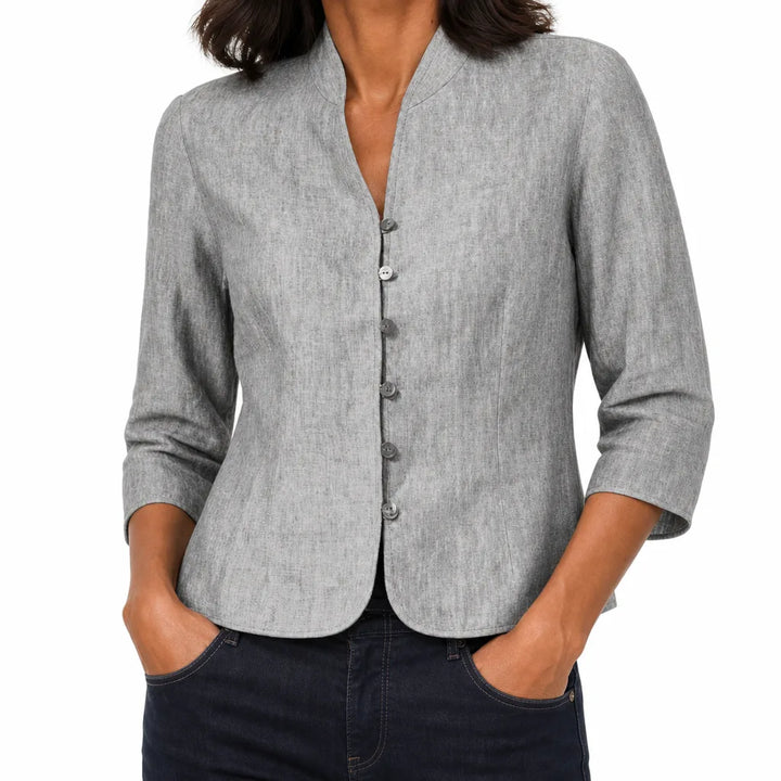 Women's Gray Violet Cropped Button Jacket