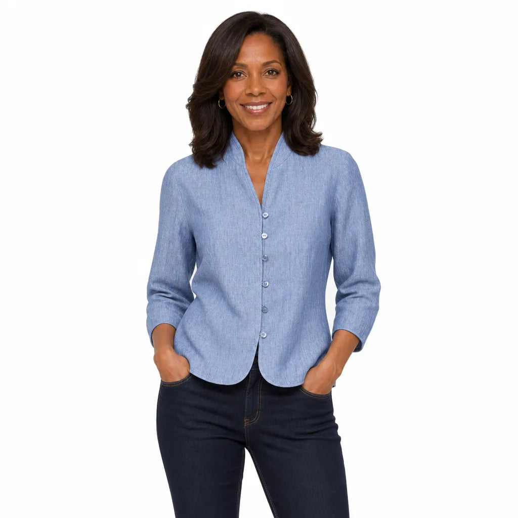 Women's Blue Violet Cropped Button Jacket