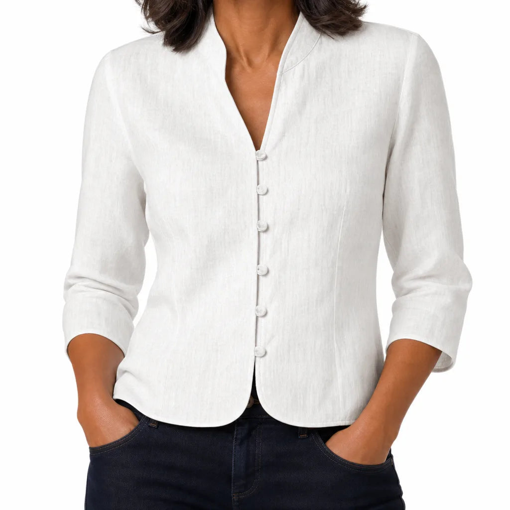 Women's White Violet Cropped Button Jacket