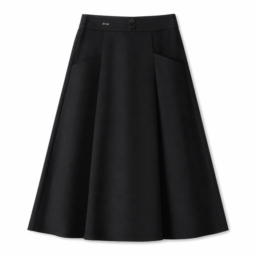 Violet High-Waist Midi Skirt - Color:Black;Size:M