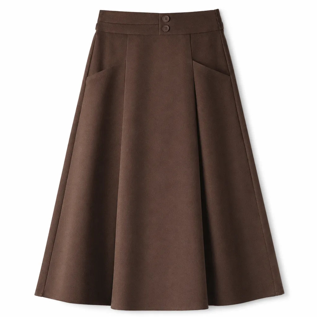 Violet High-Waist Midi Skirt - Color:Brown;Size:M