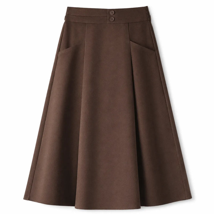 Violet High-Waist Midi Skirt - Color:Brown;Size:M