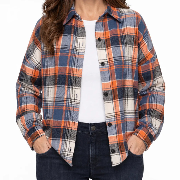 Virginia Flannel Shirt - Color:Orange/Blue;Size:XS