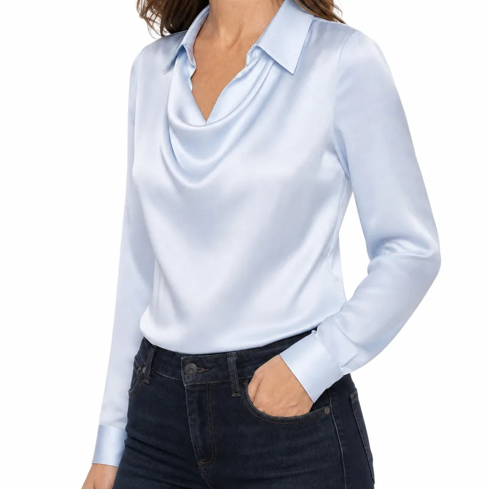 Women's Blue Tyrell Satin Cowl Blouse