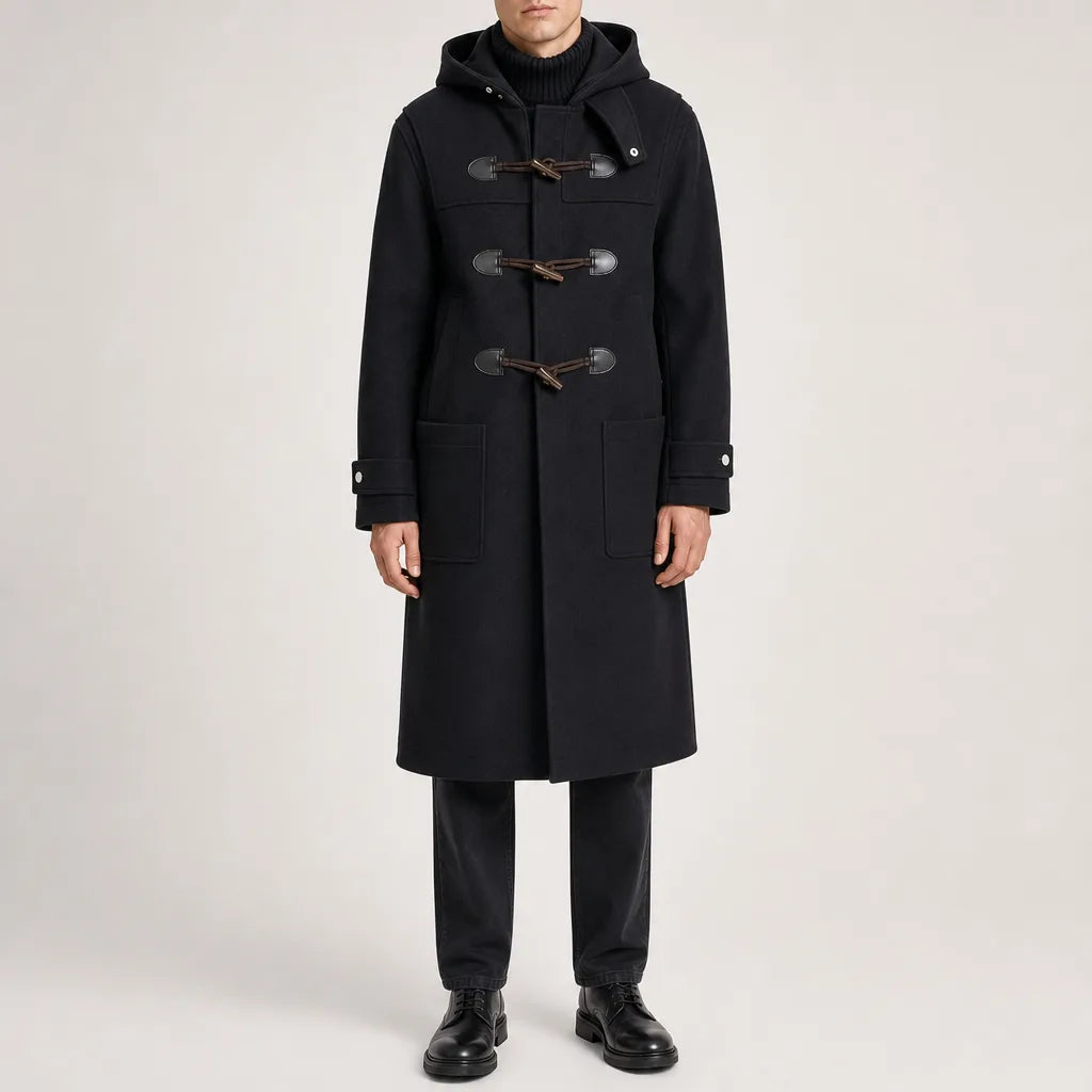 Men's Black Fuller Longline Toggle Coat