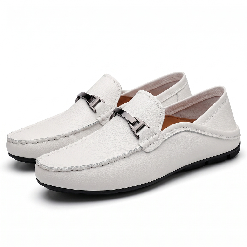 White Mason Leather Slip-On Loafers 1