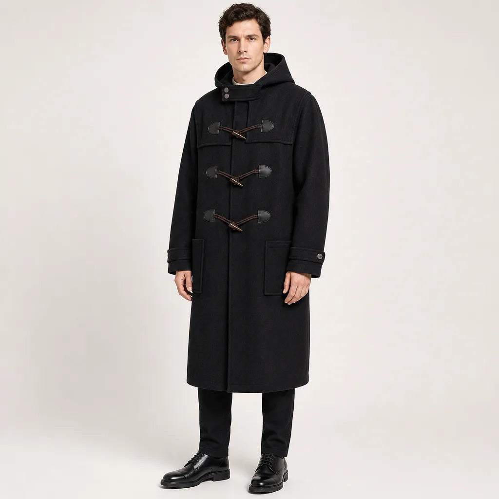 Men's Black Thalia Hooded Toggle Coat