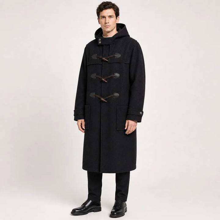 Men's Black Thalia Hooded Toggle Coat