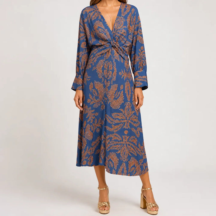 Whitney | Floral Midi Dress  - Color:Blue;Size:XS
