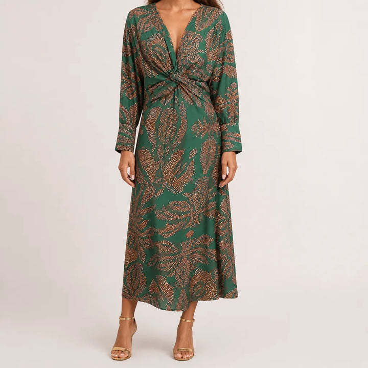Whitney | Floral Midi Dress  - Color:Green;Size:XS