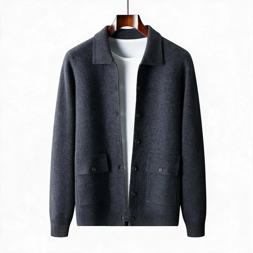 Willard | Men's 100% Wool Cardigan  - Color:Black;Size:XS