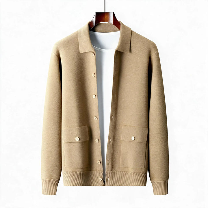 Willard | Men's 100% Wool Cardigan  - Color:Camel;Size:XS