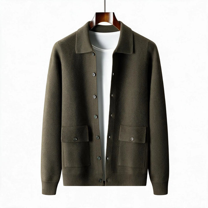 Willard | Men's 100% Wool Cardigan  - Color:Green;Size:XS