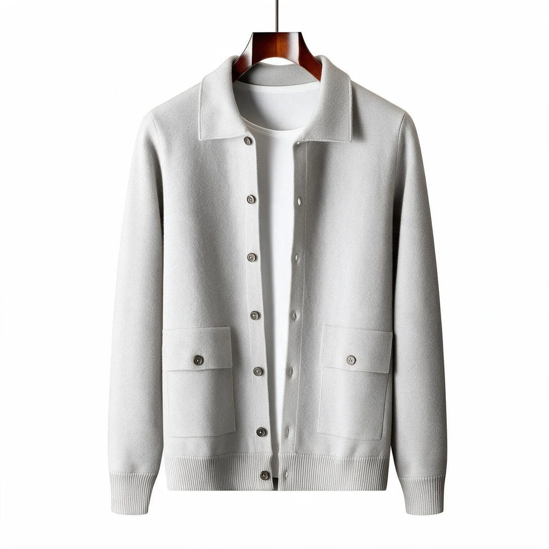Willard | Men's 100% Wool Cardigan  - Color:Ivory;Size:XS