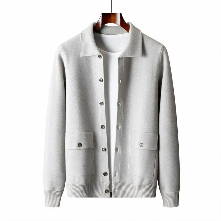 Willard | Men's 100% Wool Cardigan  - Color:Ivory;Size:XS