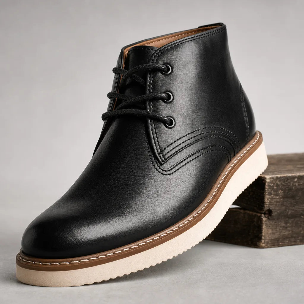 William Leather Lace-Up Boots - Color:Black;Size:38