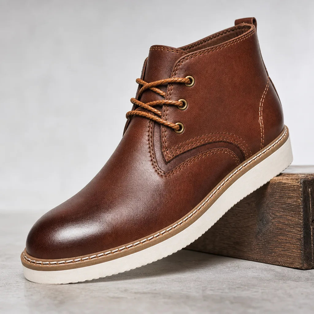 William Leather Lace-Up Boots - Color:Brown;Size:38