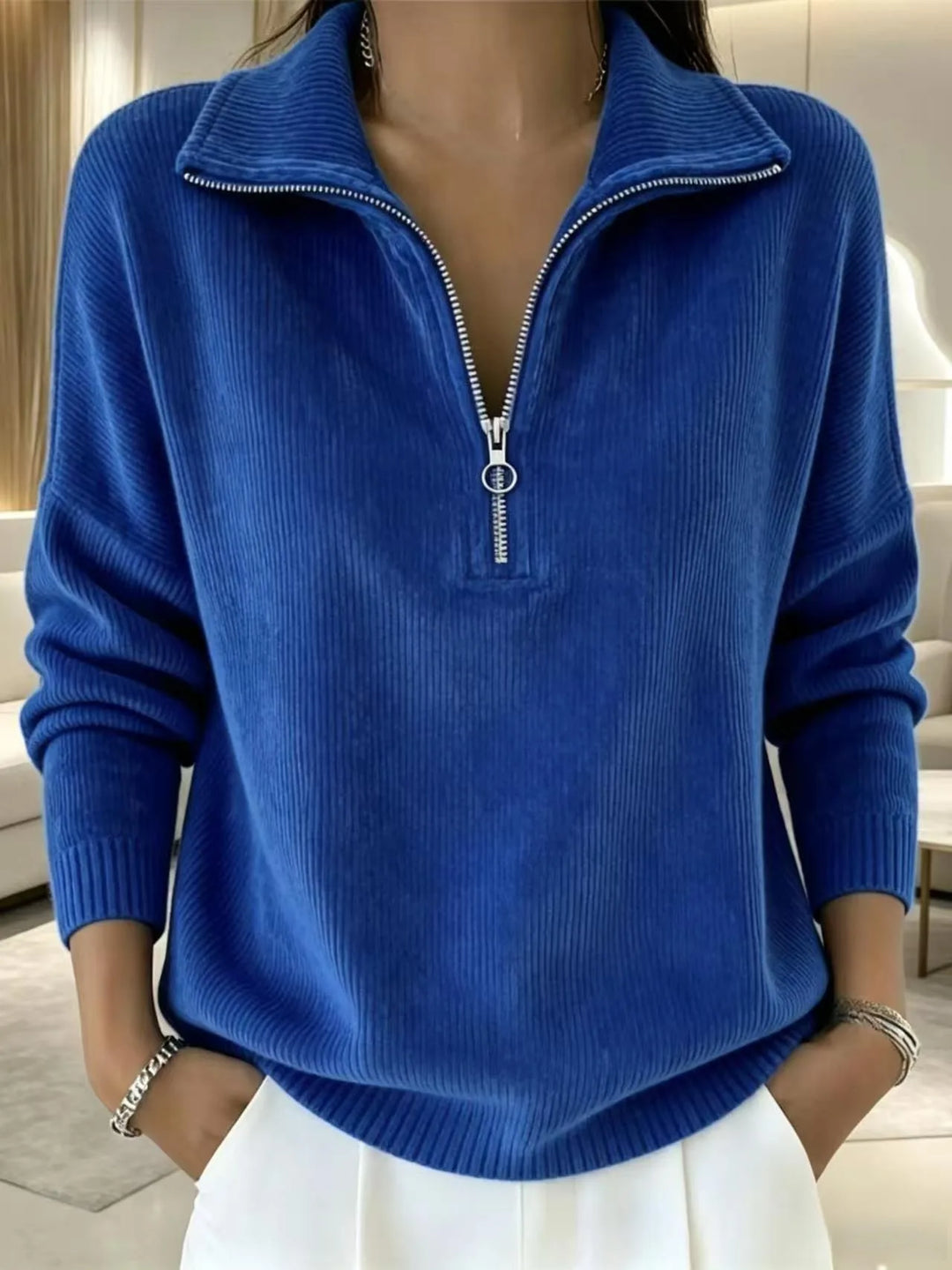 Wilma | Women's Quarter-Zip Sweater  - Color:Blue;Size:XS
