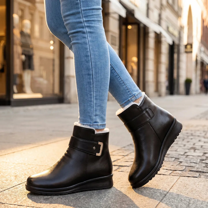 Winnie | Womens Fall Leather Ankle Boots - Color:Black/White;Size:35