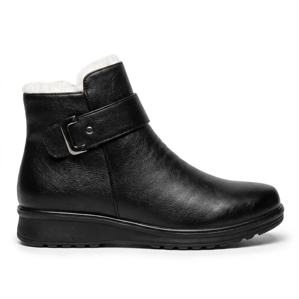 Women's Black with White Fleece Elliott Warm Ankle Boots