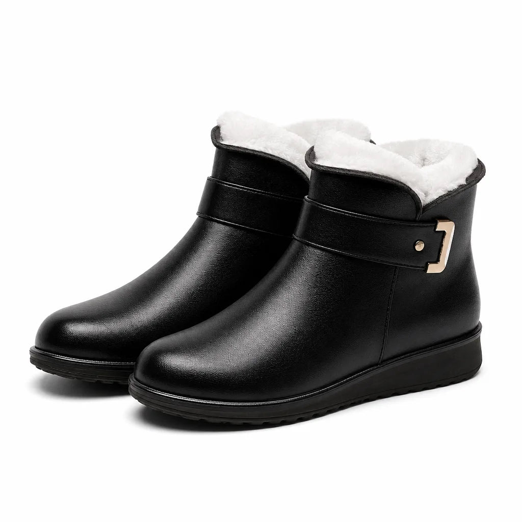 Women's Black with White Fleece Elliott Warm Ankle Boots