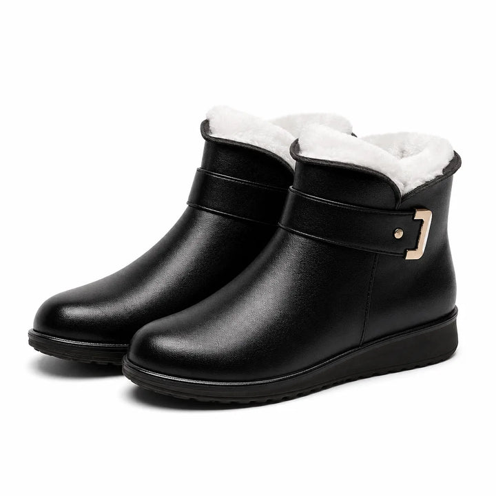 Women's Black with White Fleece Elliott Warm Ankle Boots