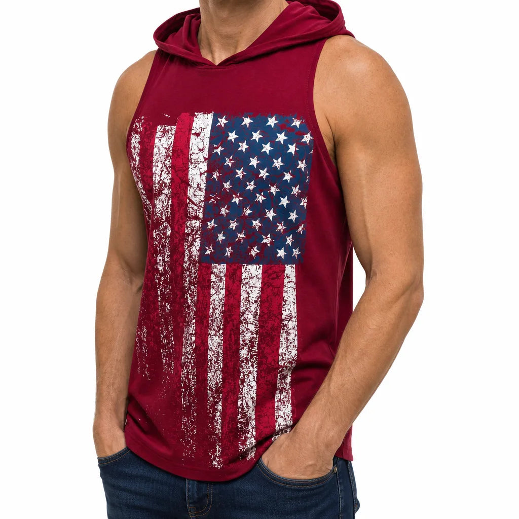 Men's Red Garland Printed Hooded Tank