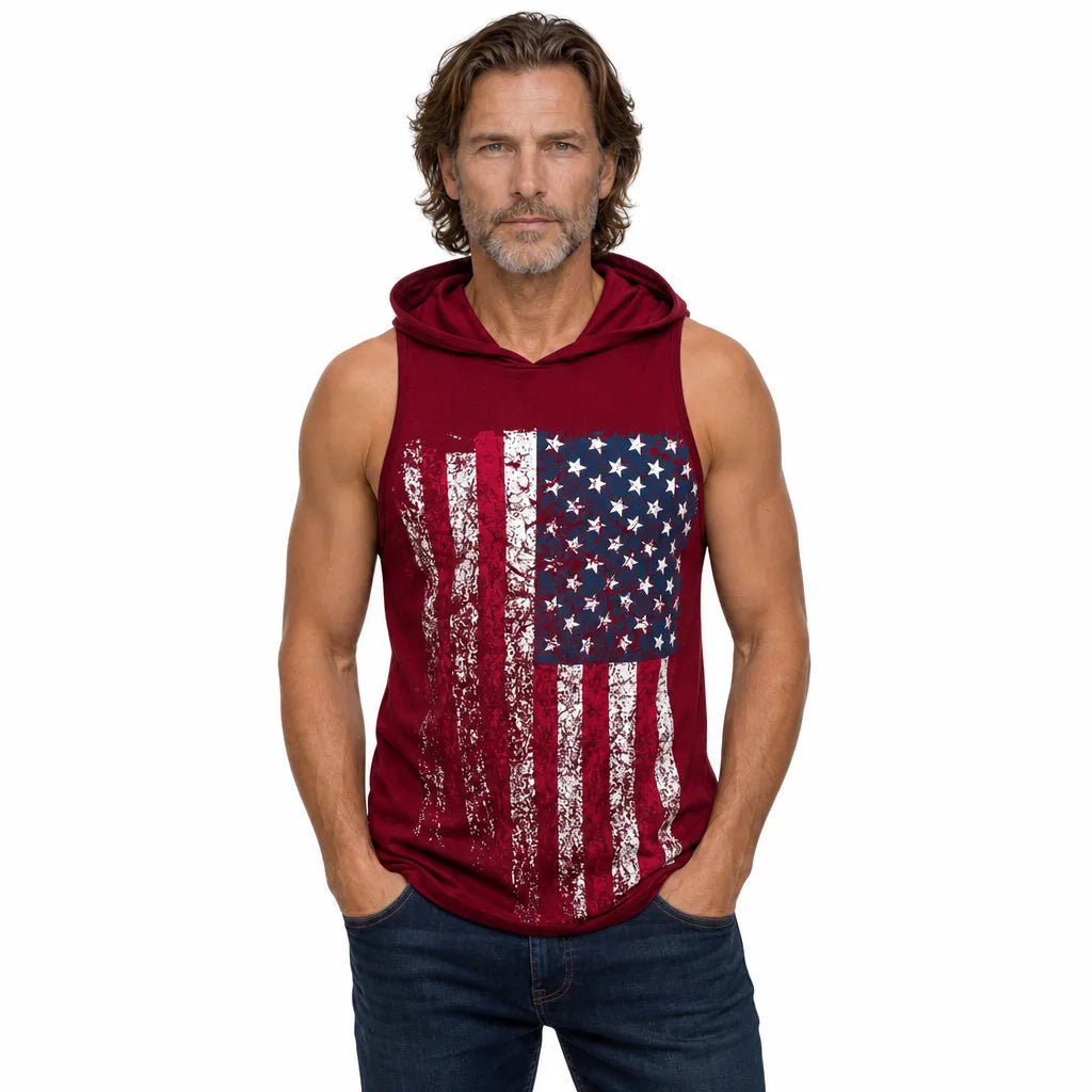 Men's Red Garland Printed Hooded Tank