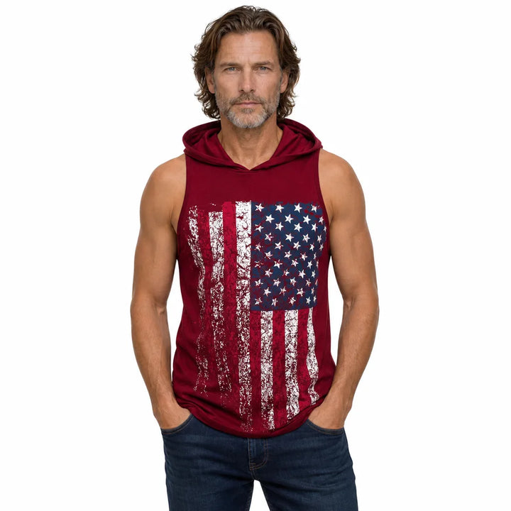 Men's Red Garland Printed Hooded Tank