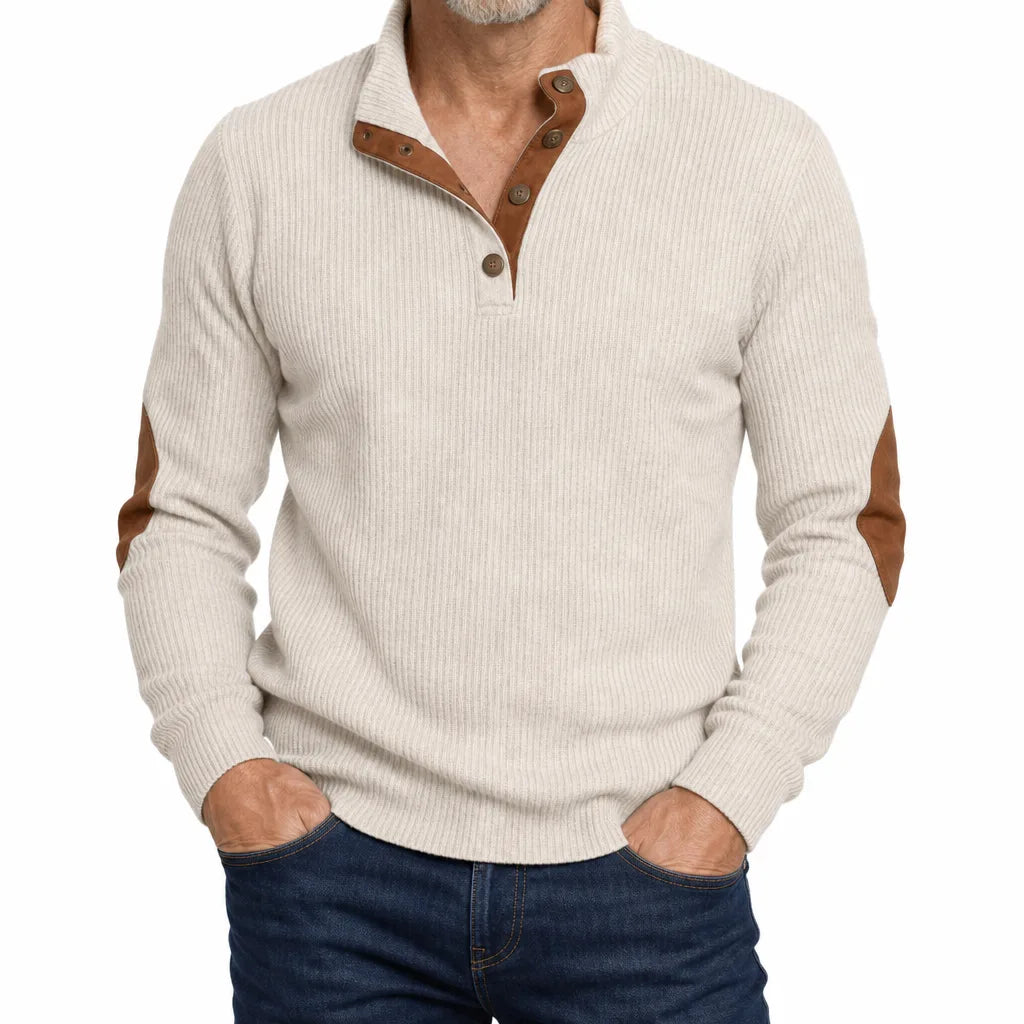 Wyatt Snap Placket Sweater - Color:Beige;Size:XS