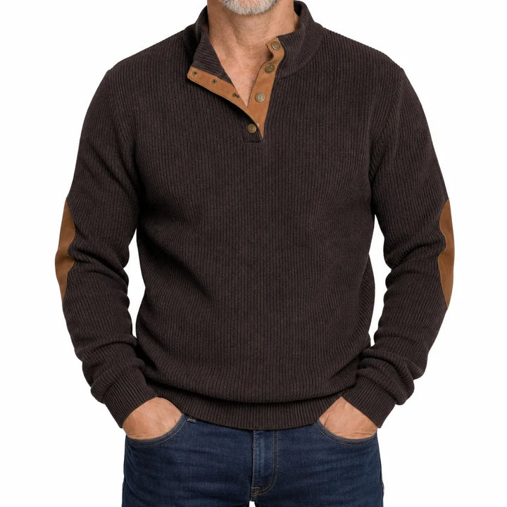 Wyatt Snap Placket Sweater - Color:Brown;Size:XS