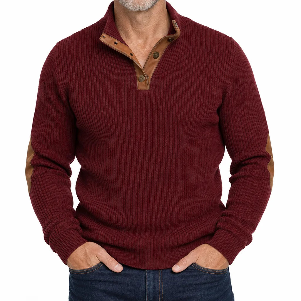 Wyatt Snap Placket Sweater - Color:Red;Size:XS