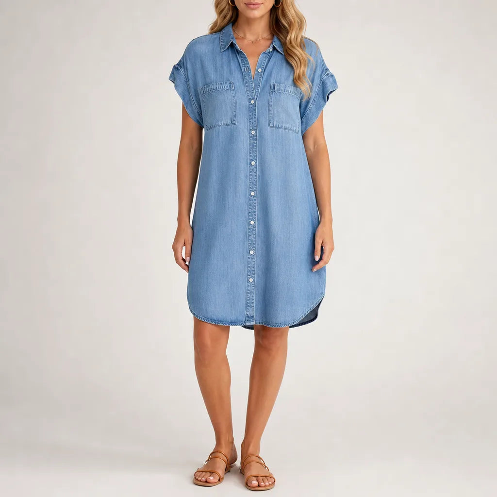 Wycliffe Denim Shirt Dress - Color:Blue;Size:XS