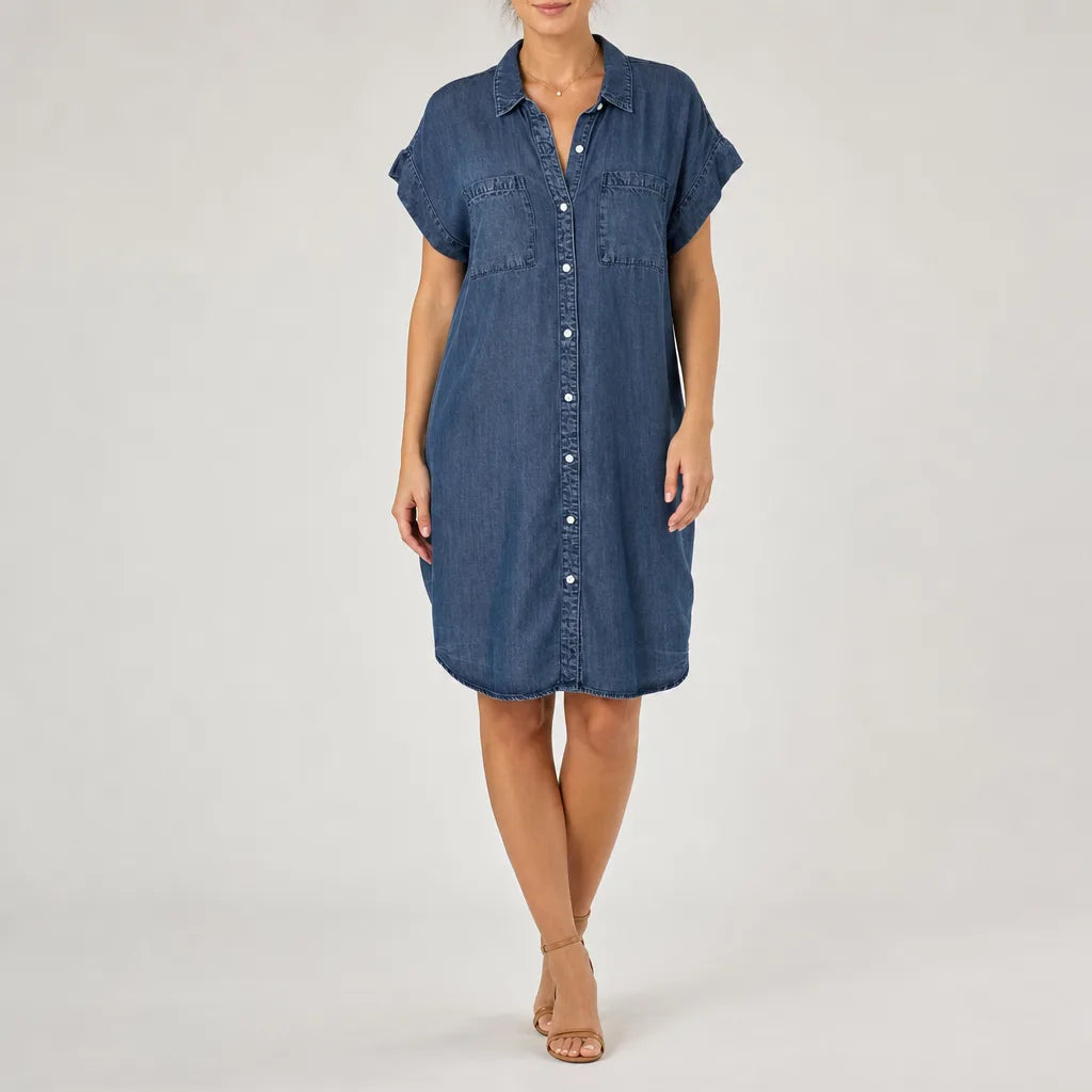 Wycliffe Denim Shirt Dress - Color:Dark Blue;Size:XS