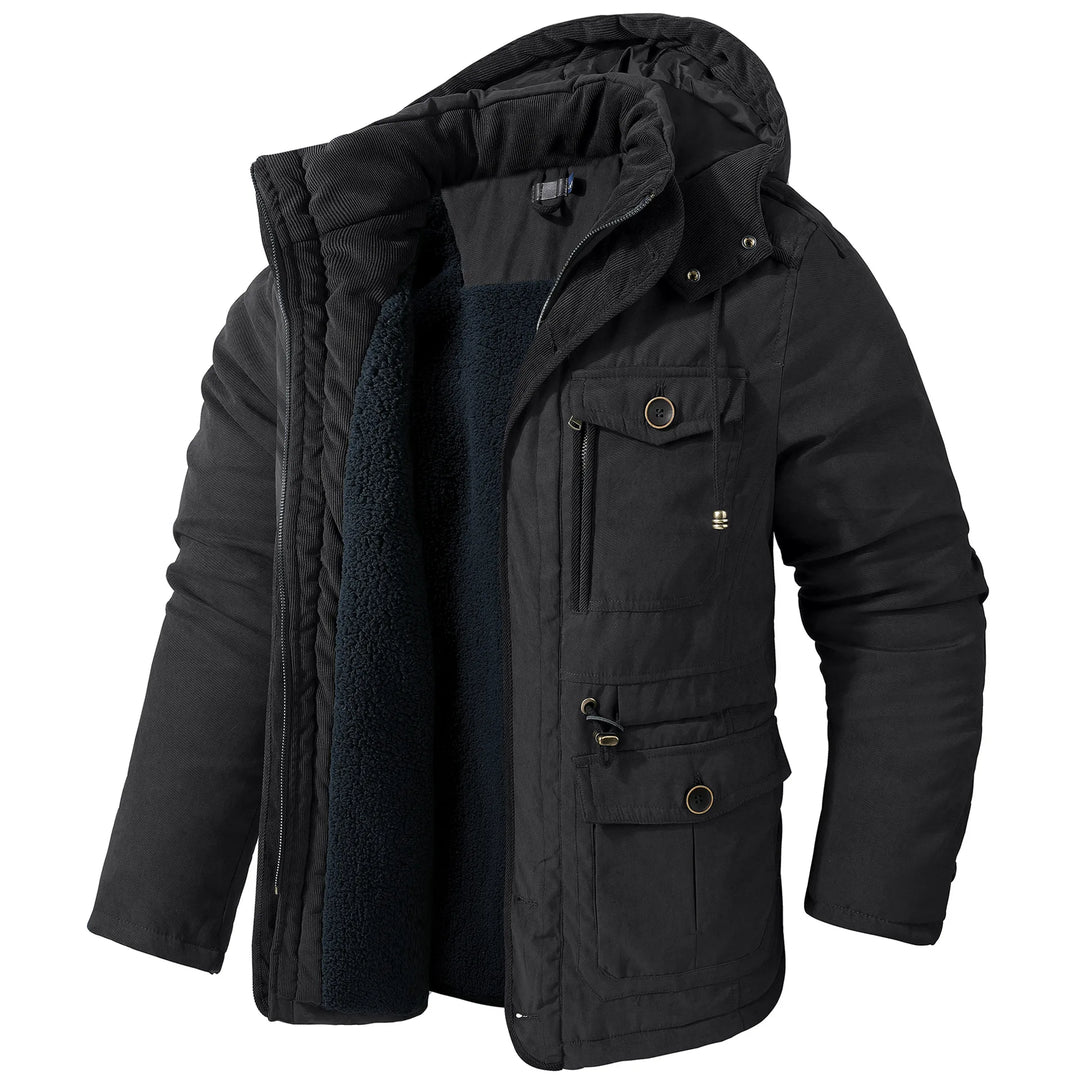 Zachary | Men's Fleeced Lined Parka Jacket  - Color:Black;Size:XS