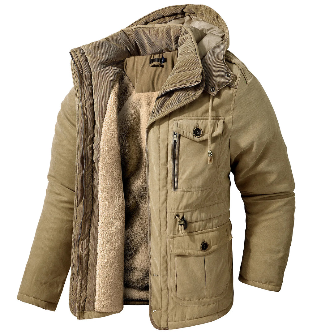 Zachary | Men's Fleeced Lined Parka Jacket  - Color:Khaki;Size:XS