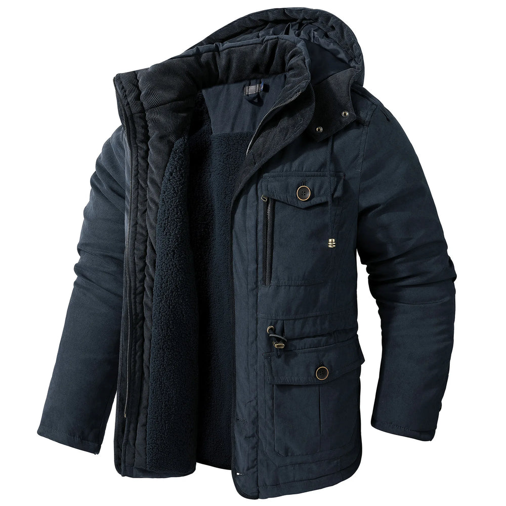 Zachary | Men's Fleeced Lined Parka Jacket  - Color:Navy Blue;Size:XS