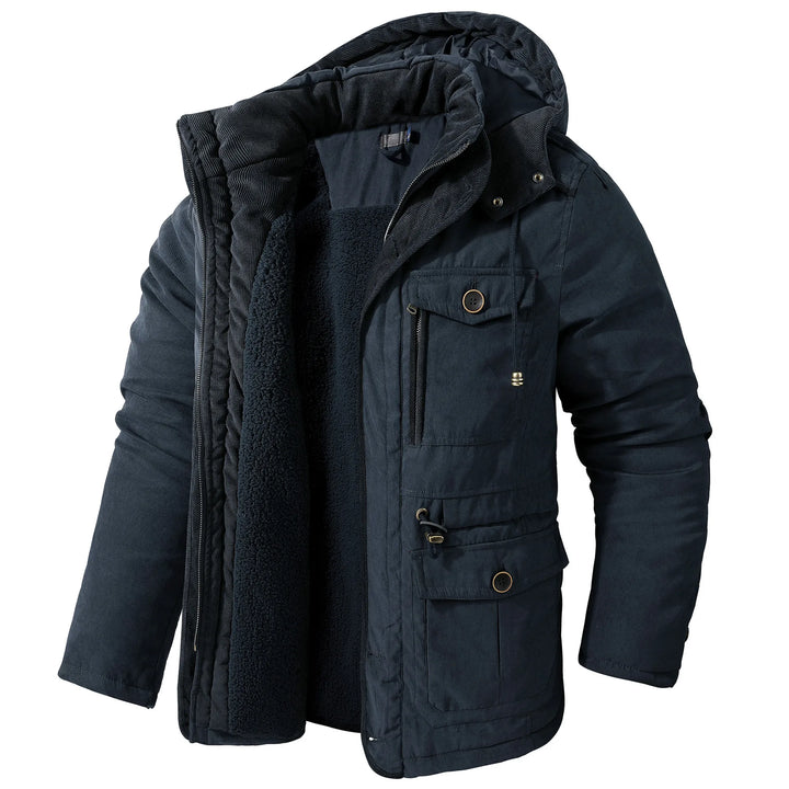 Zachary | Men's Fleeced Lined Parka Jacket  - Color:Navy Blue;Size:XS
