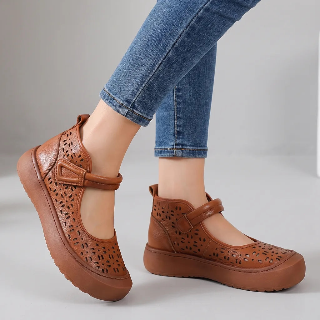 Zahraa | Women's Orthopedic Leather Mary Jane Shoes - Color:Brown;Size:35