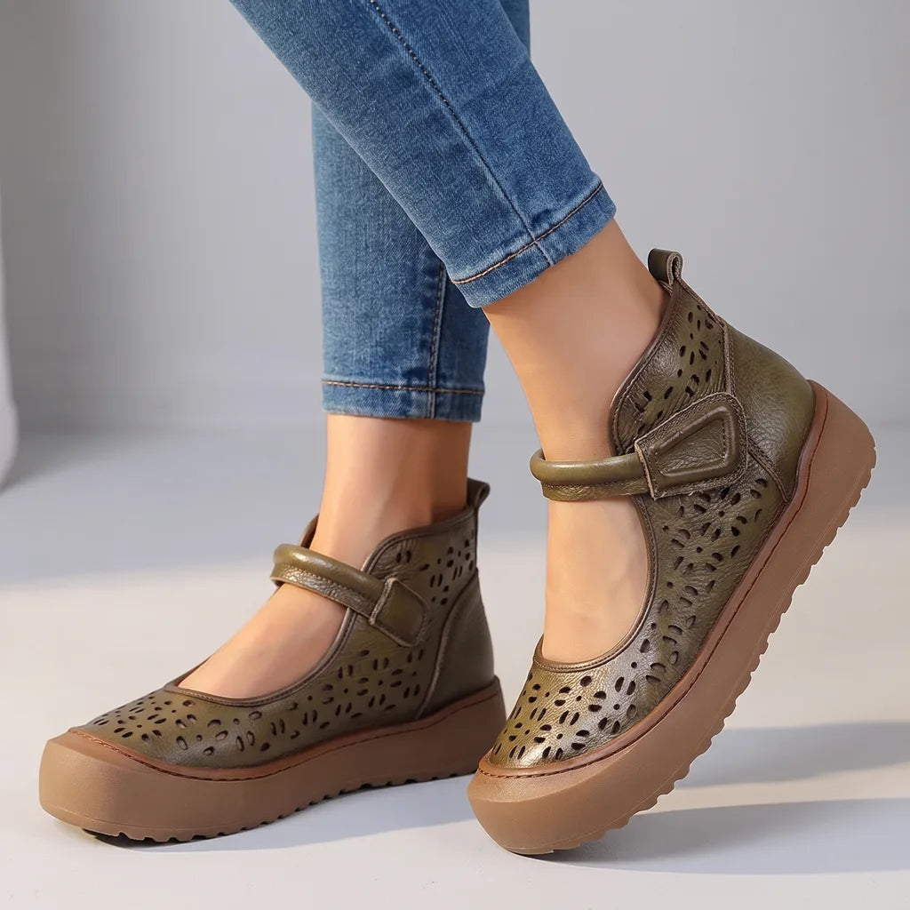 Zahraa | Women's Orthopedic Leather Mary Jane Shoes - Color:Green;Size:35